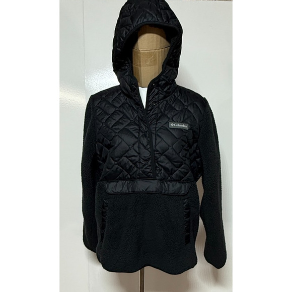 Columbia Sweet View Jacket Womens Large Black Quilt Fleece Snap Pullover Hooded - Picture 1 of 11
